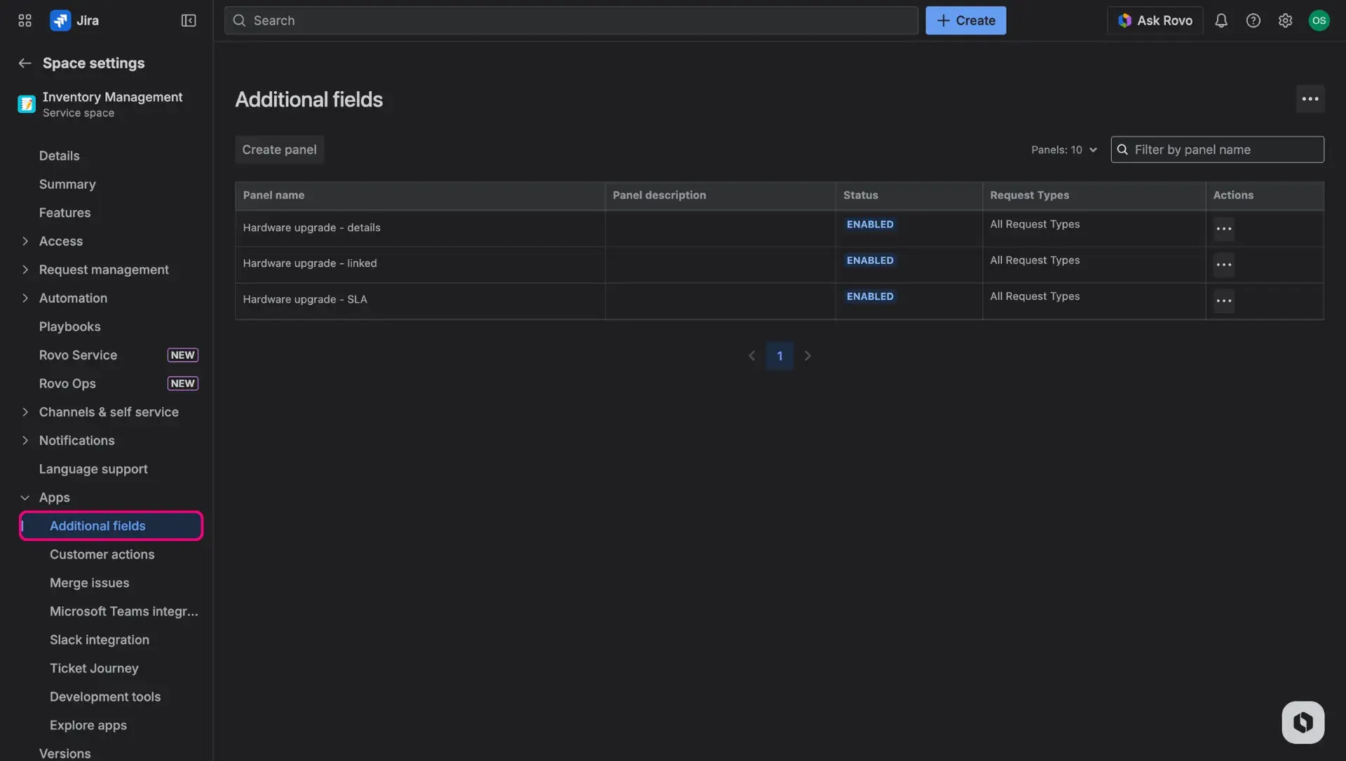 Image of service space settings, the Additional fields page - available in the Apps section.