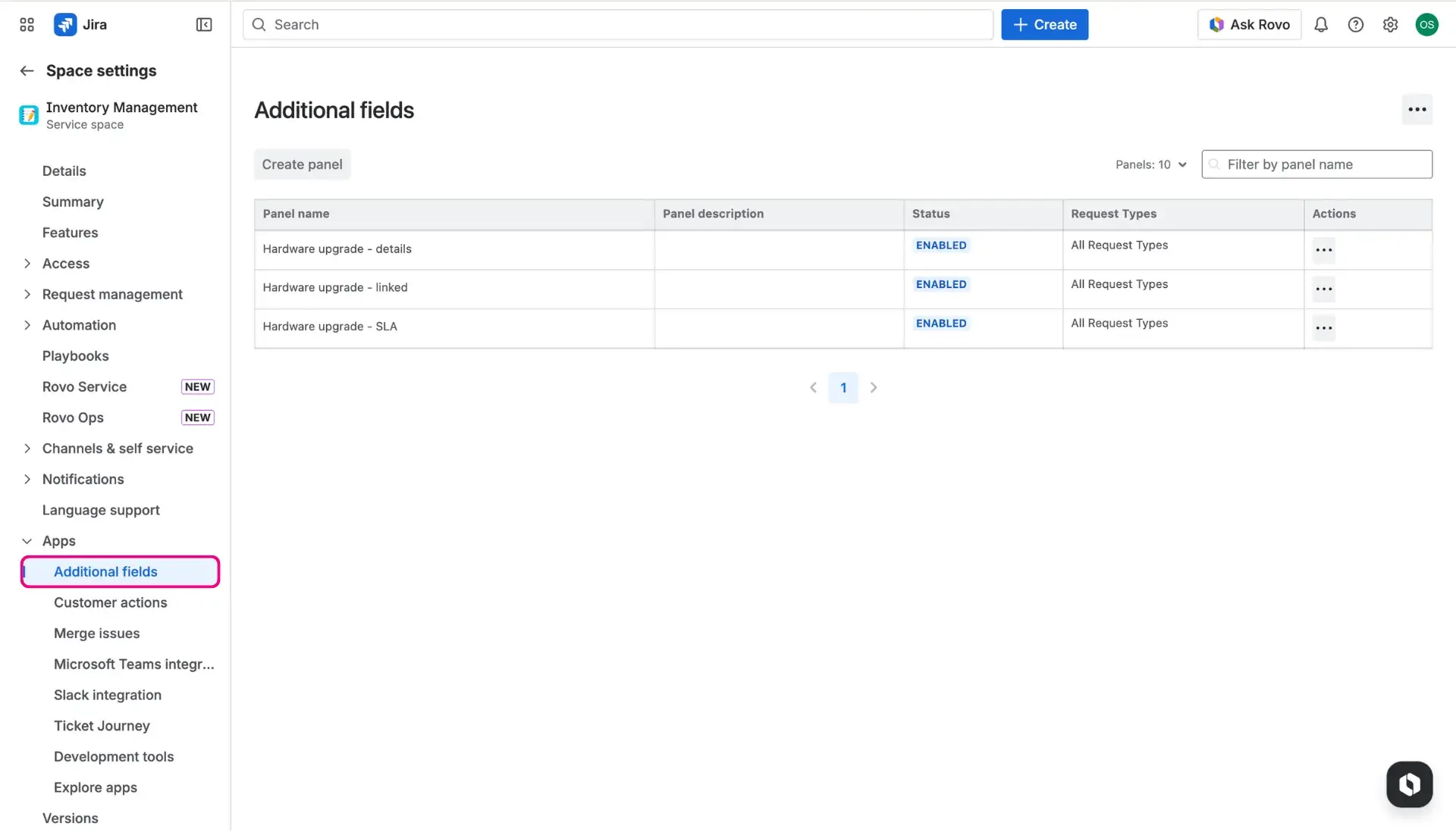 Image of service space settings, the Additional fields page - available in the Apps section.