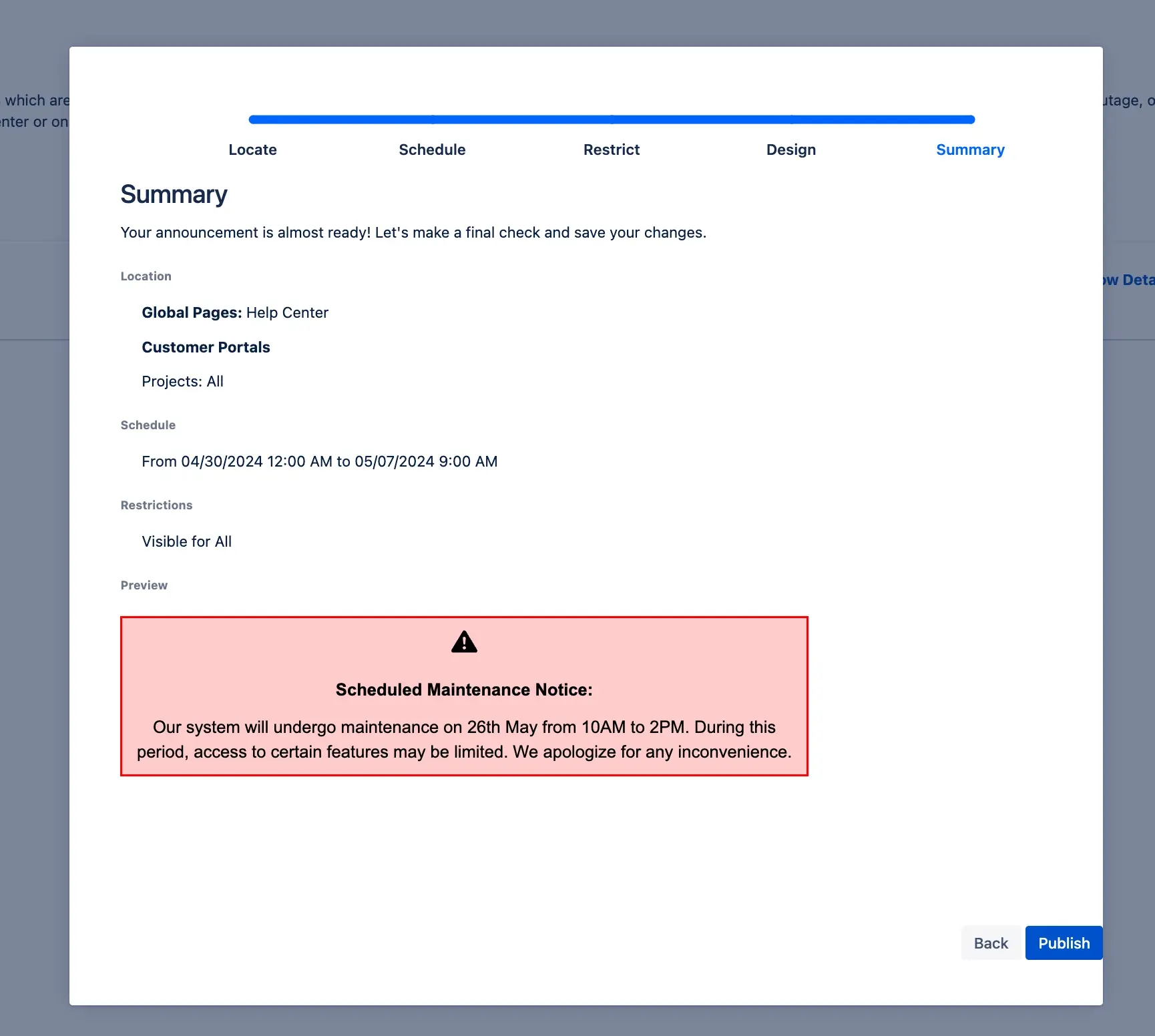 Annoucement banner summary