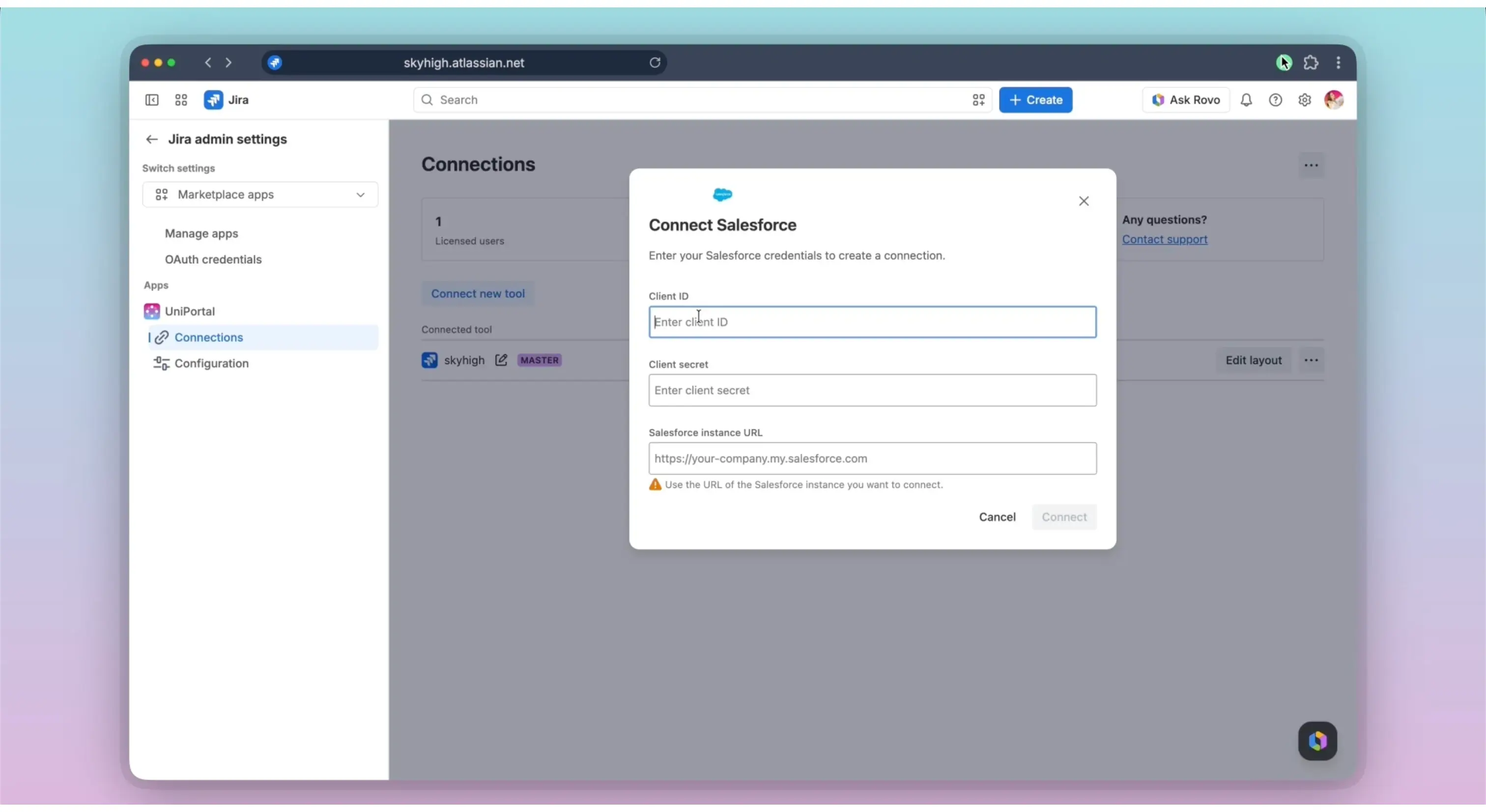 Connect Salesforce to UniPortal