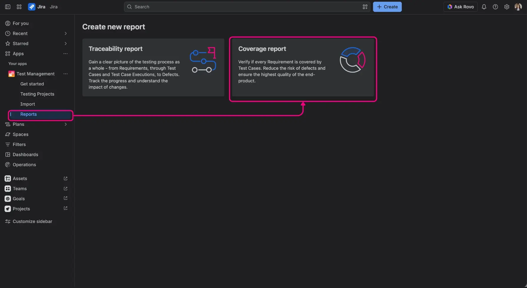 An overview of the requirements coverage report in Jira, showing a summary of covered vs. uncovered requirements for a specific project version.