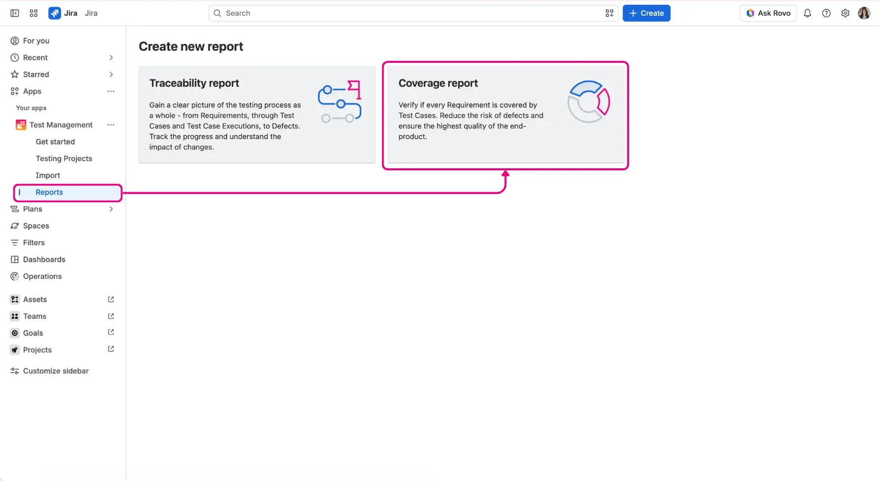 An overview of the requirements coverage report in Jira, showing a summary of covered vs. uncovered requirements for a specific project version.