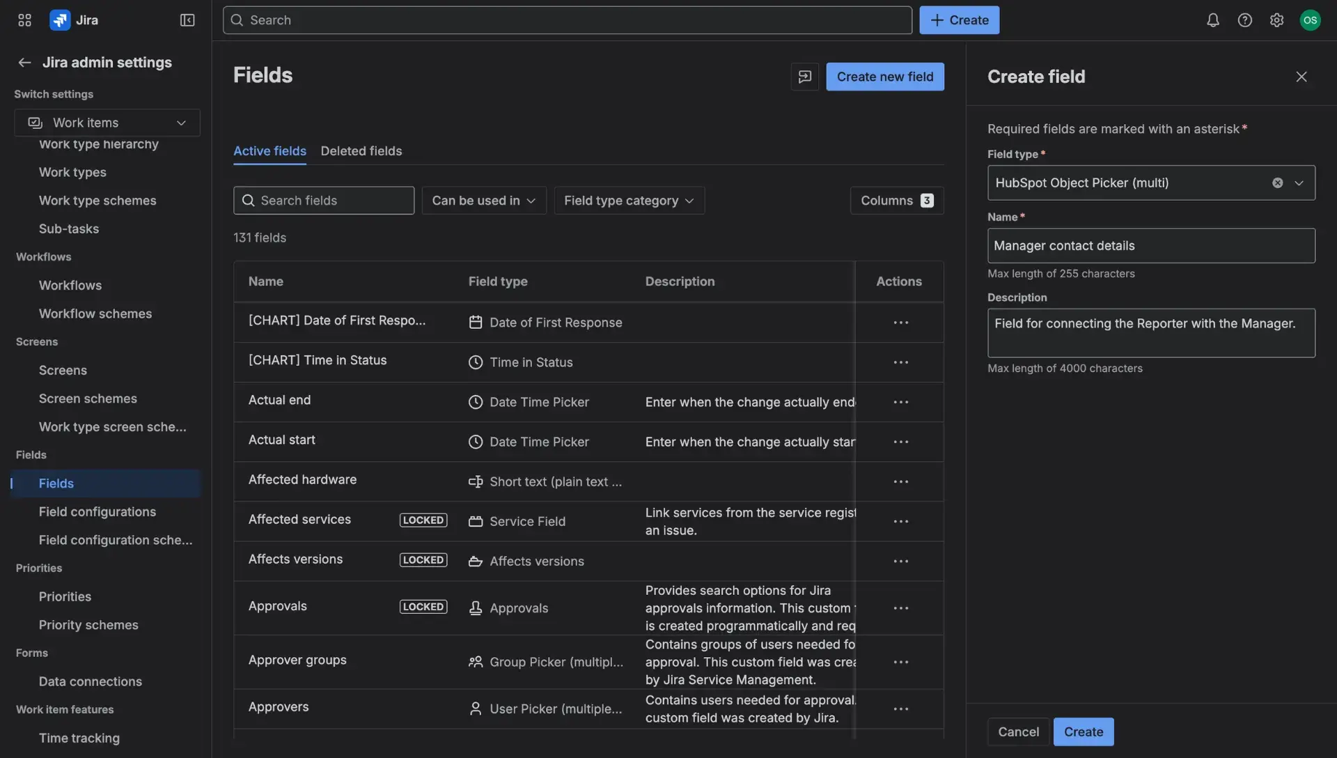 Creating a new HubSpot custom field. Two options of HubSpot Jira integration custom fields - single or multi-picker.