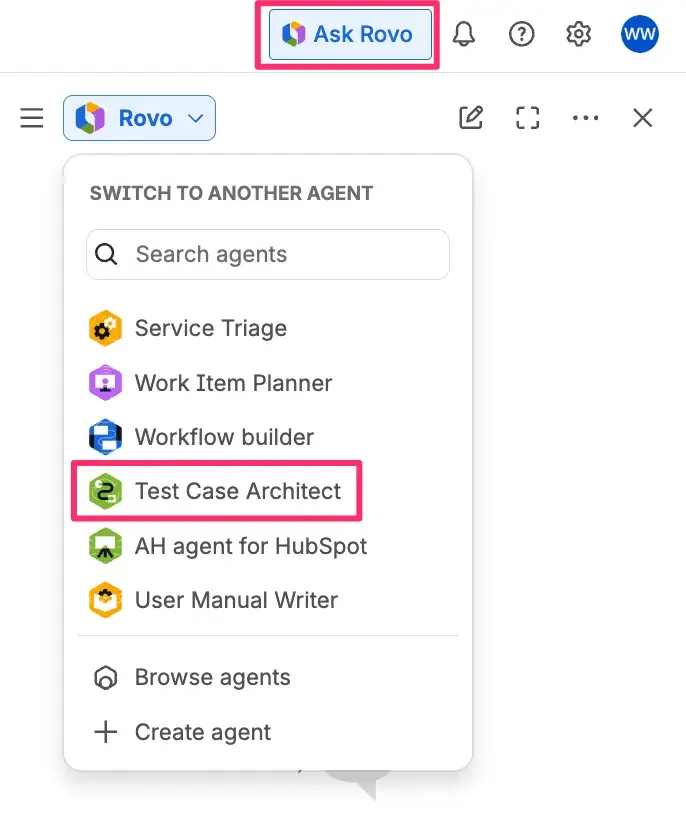 Using Atlassian Rovo AI to automatically create test cases in Jira based on requirement descriptions with Test Case Architect, Atlassian Rovo Agent in Appsvio Test Management.