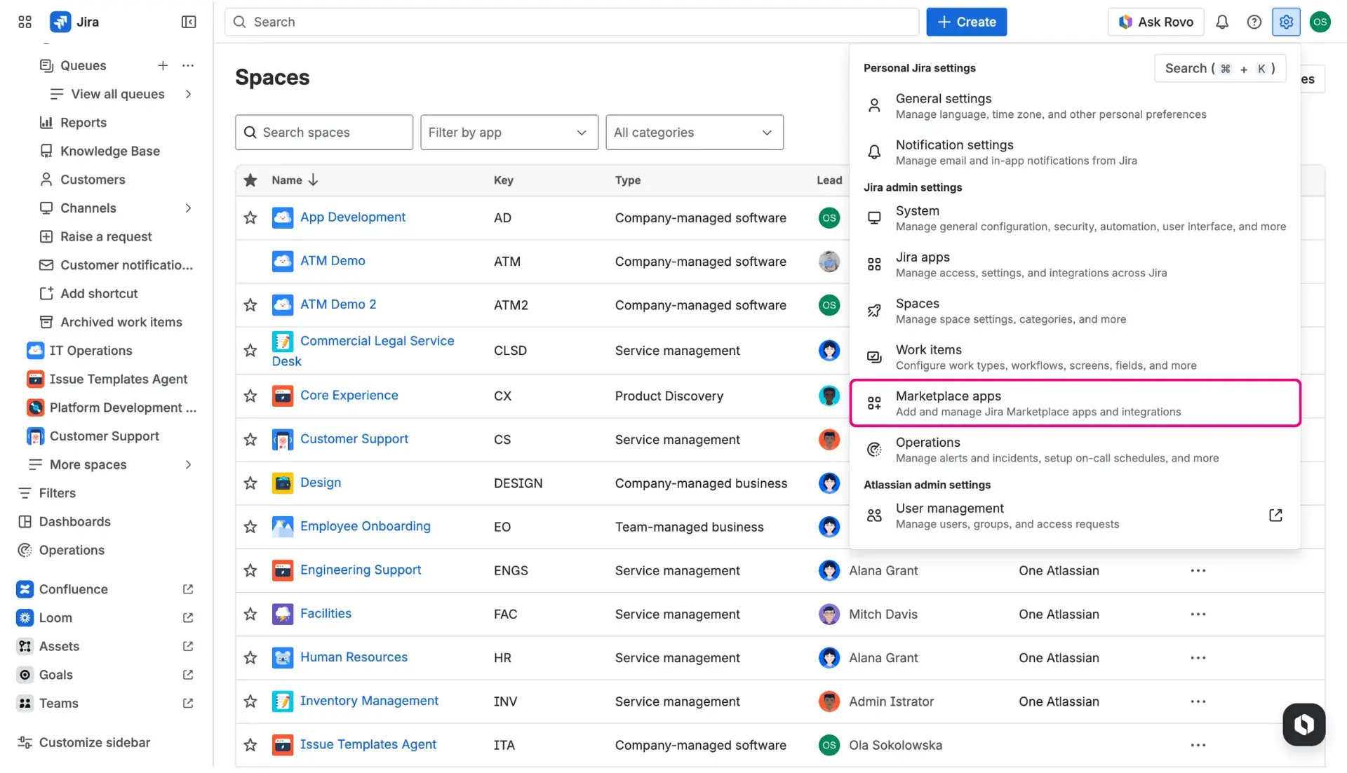 Accessing the Global settings in Jira for Announcement banners configuration.