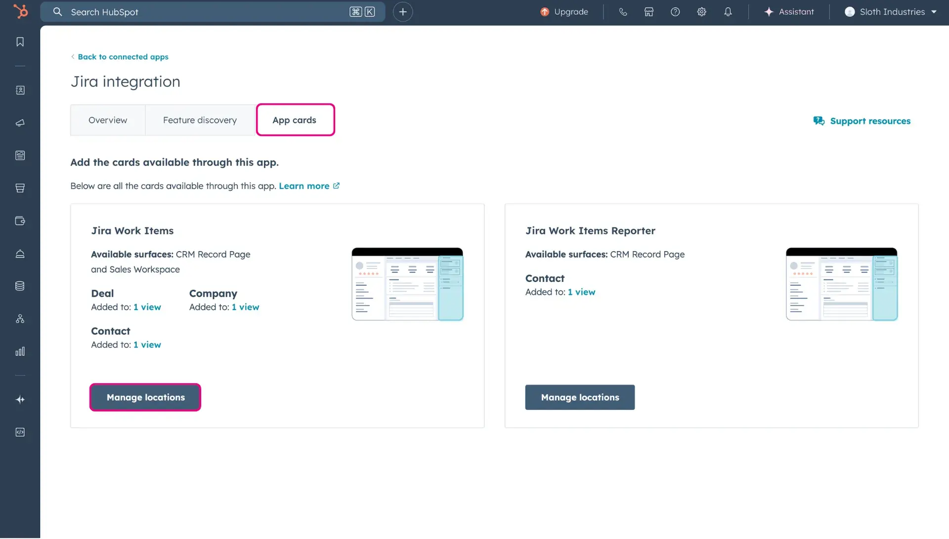Configuration of Jira data in HubSpot by managing the cards provided by the HubSpot Jira integration.