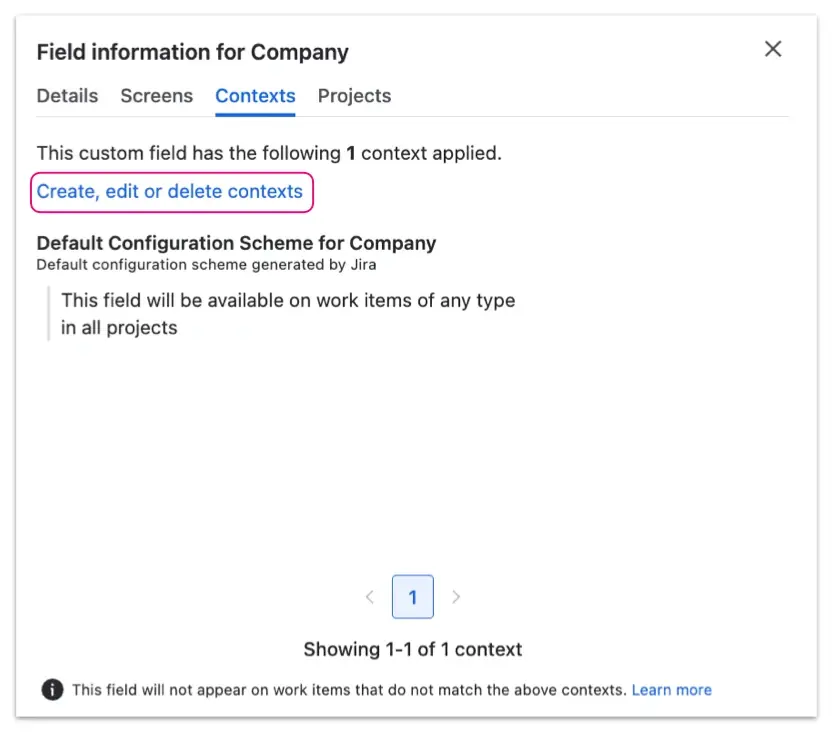 Editing the context of the custom field
