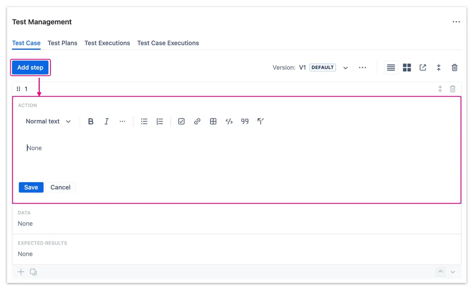 Adding a new Test Step or editing existing steps within a test case to refine the testing workflow in Appsvio Test Management.