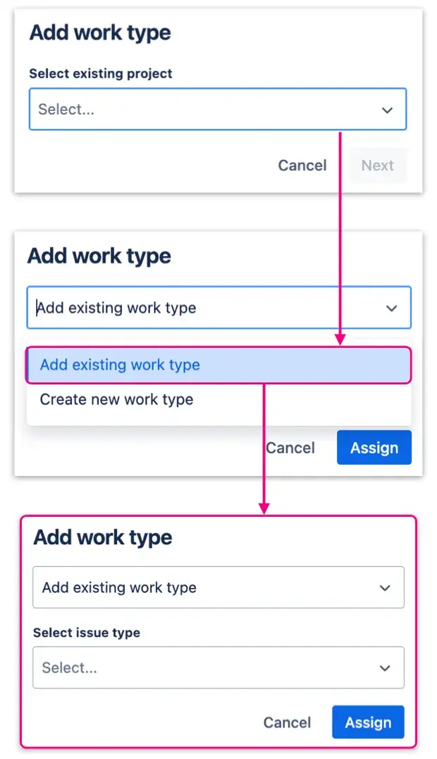 Dialog window for adding existing Jira work types to the Testing Project in Appsvio Test Management tool.