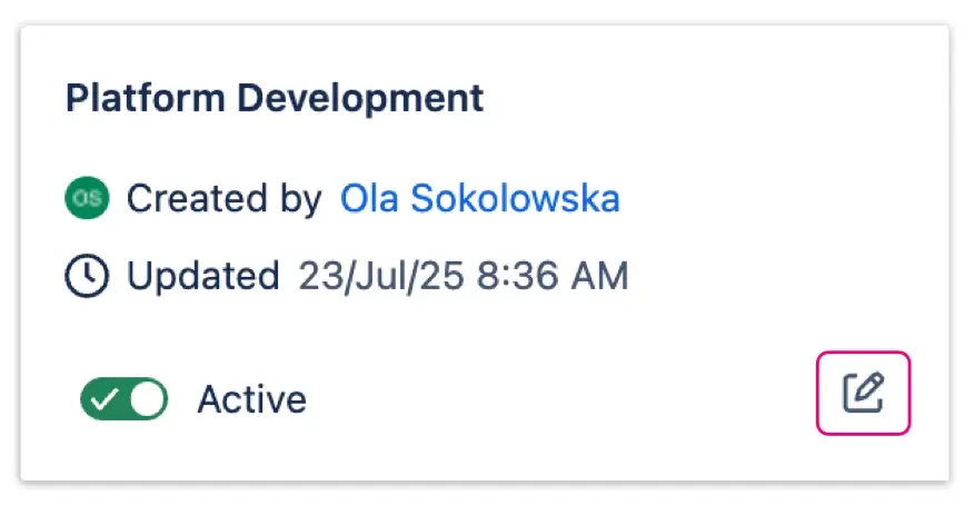 Testing Project card with a possibility to edit it any time.