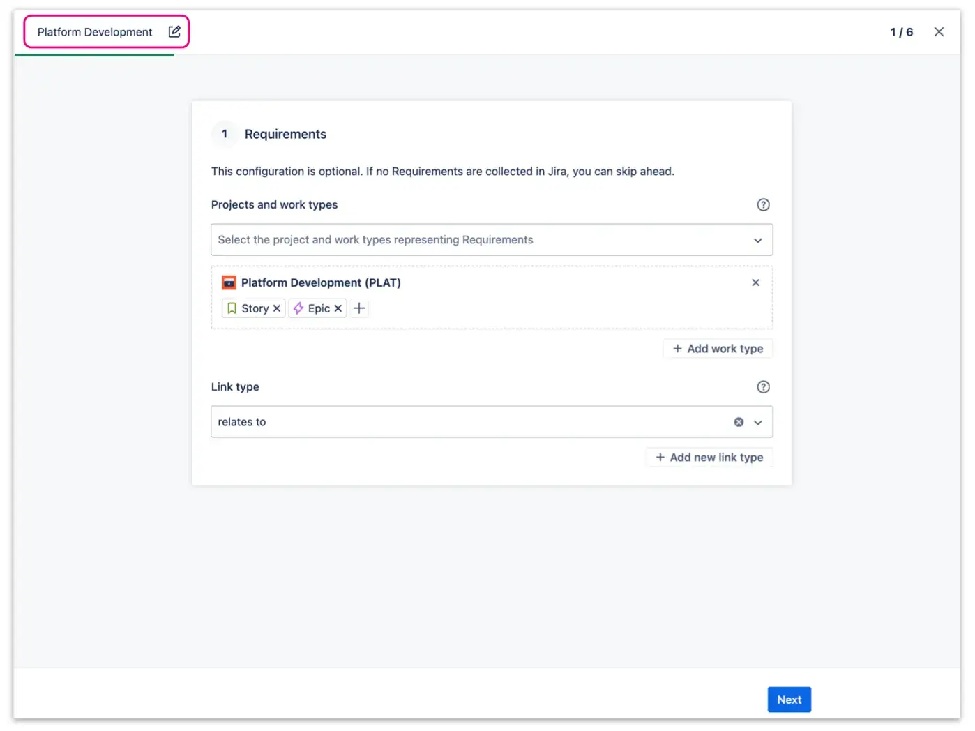 General configuration panel of the Testing Project - Requirement configuration in Appvio Test Management.