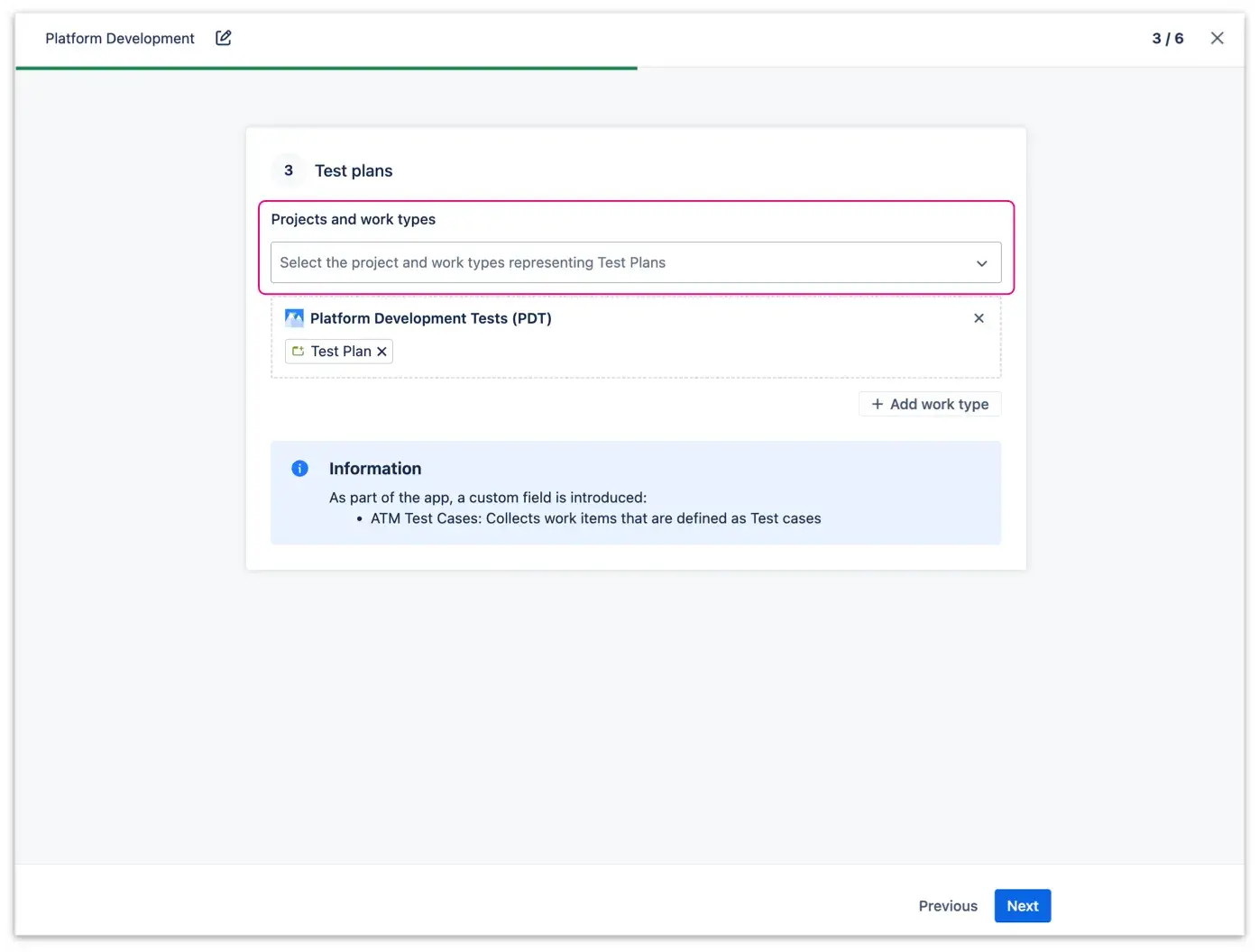 Screen for defining issue types within the Jira testing tool - Test Plans section.
