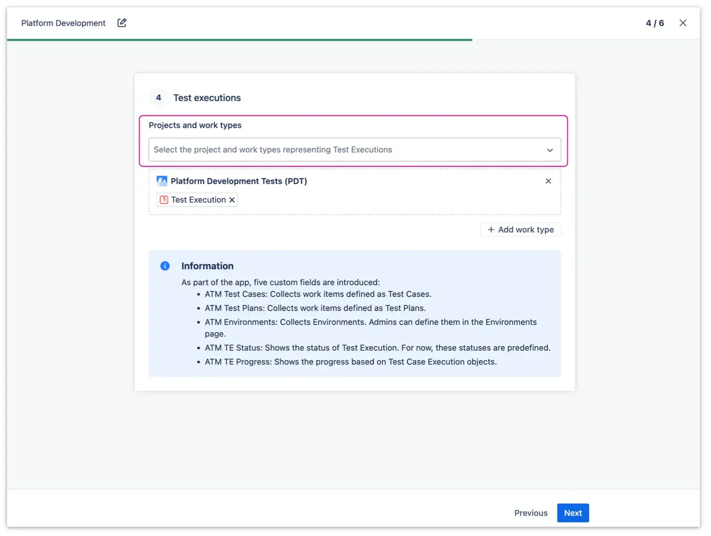 Screen for defining issue types within the Jira testing tool - Jira Test Executions section.