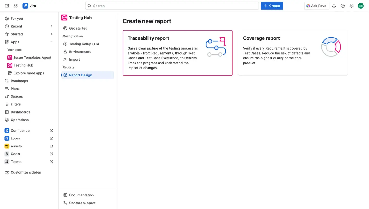 Selection of the traceability matrix Jira view, highlighting the relationship between user stories, test executions, and discovered defects.