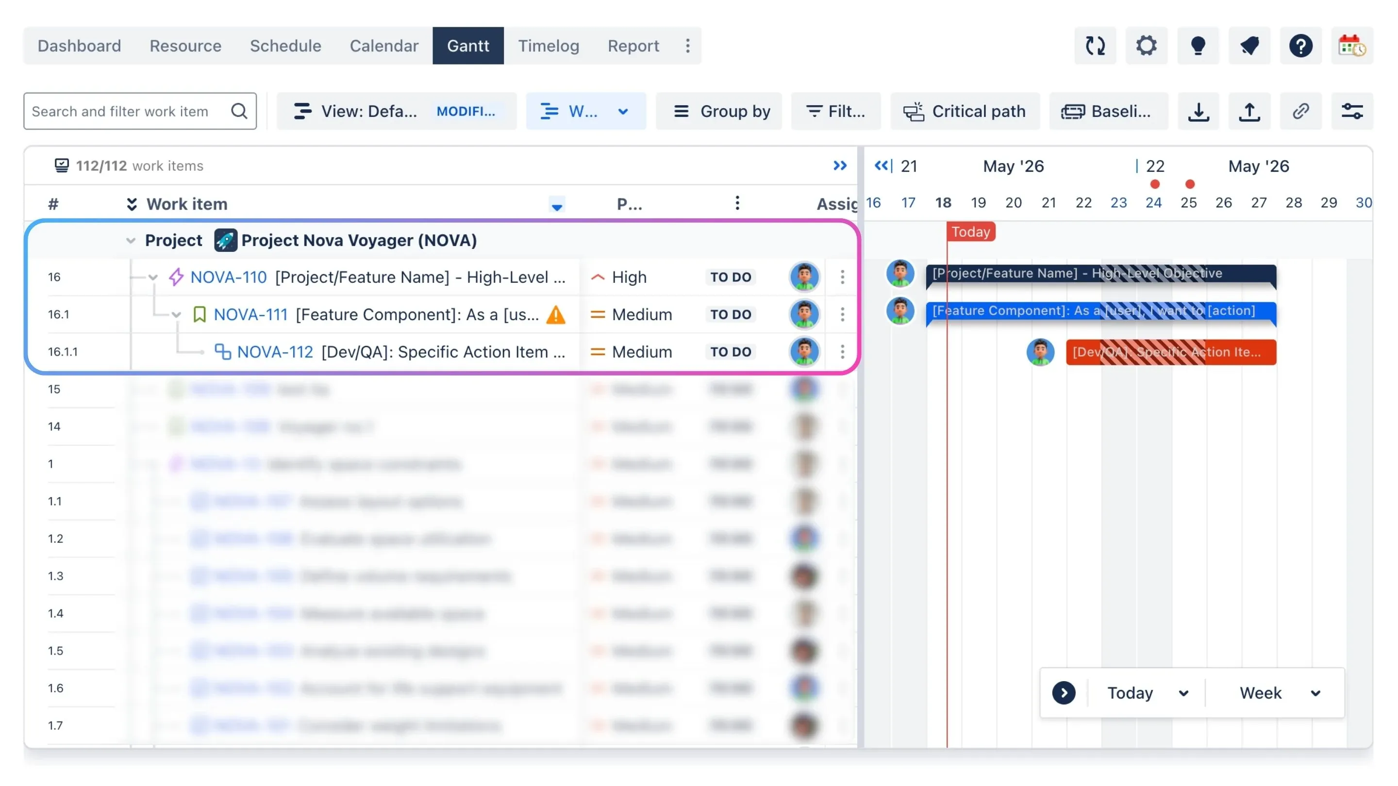 Visualizing project timelines and dependencies on a Gantt chart