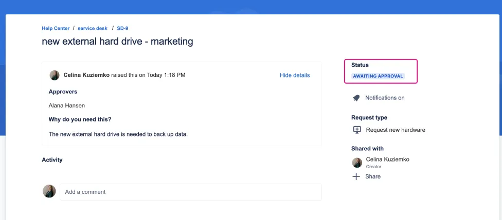 Request Awaiting Approval