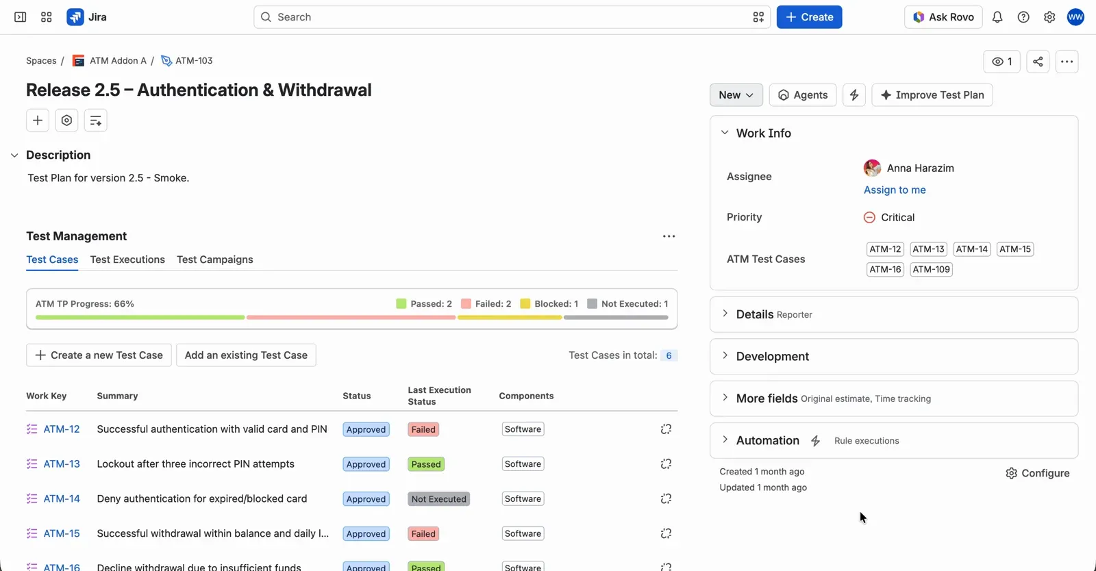 Test Plan in Jira
