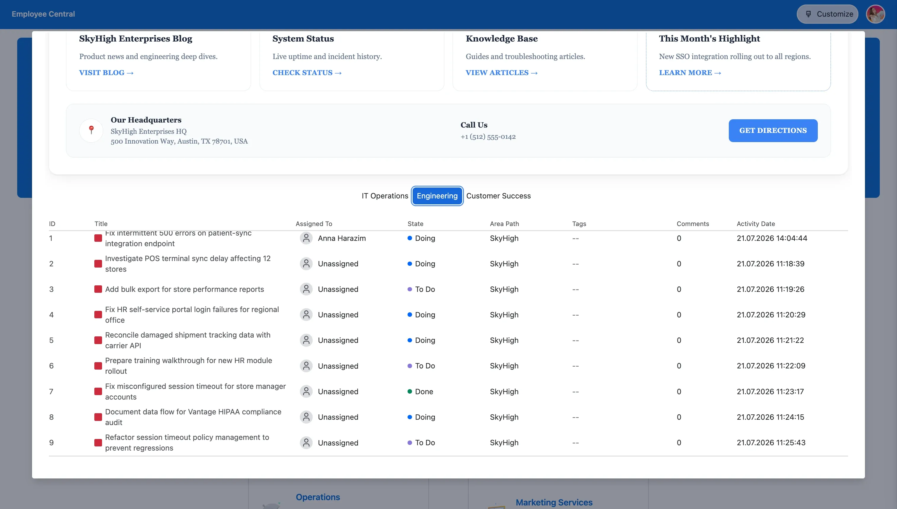 Azure DevOps tickets in UniPortal