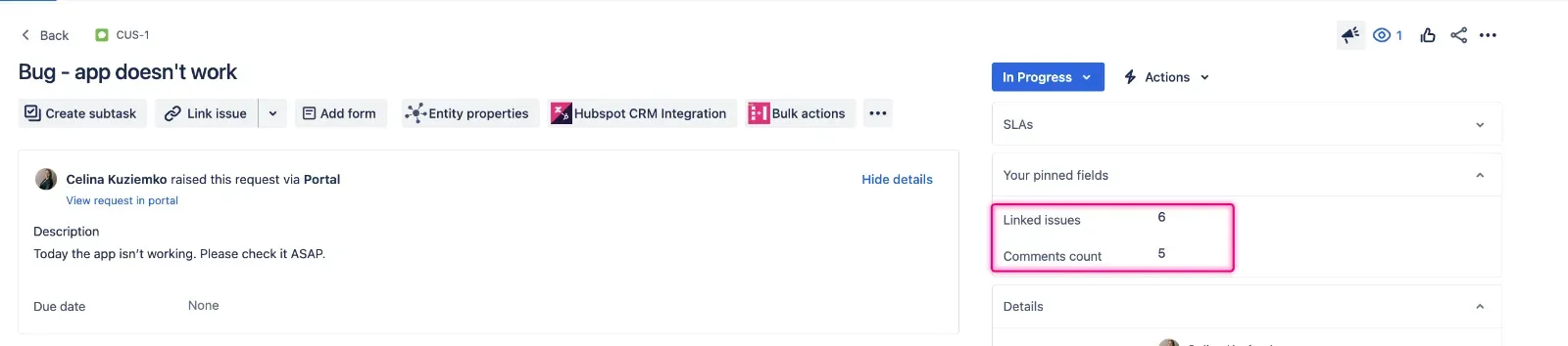 Number of comment on ismsue