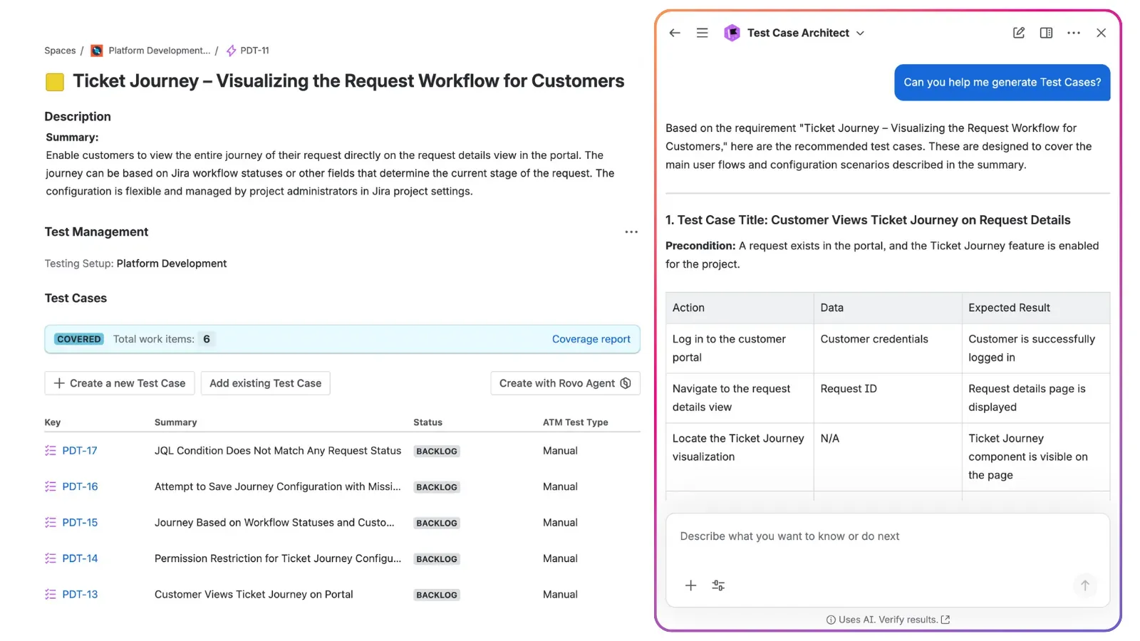 Designing Test Cases and defining Preconditions with Test Case Architect Rovo Agent