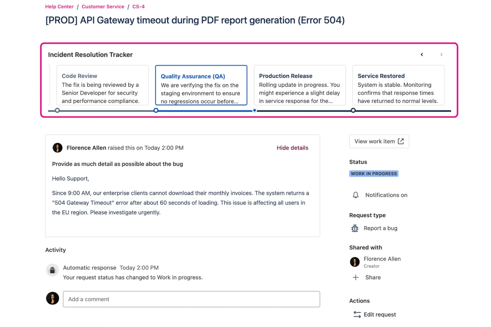 Horizontal Ticket Journey in Feature Bundle for Jira Service Management