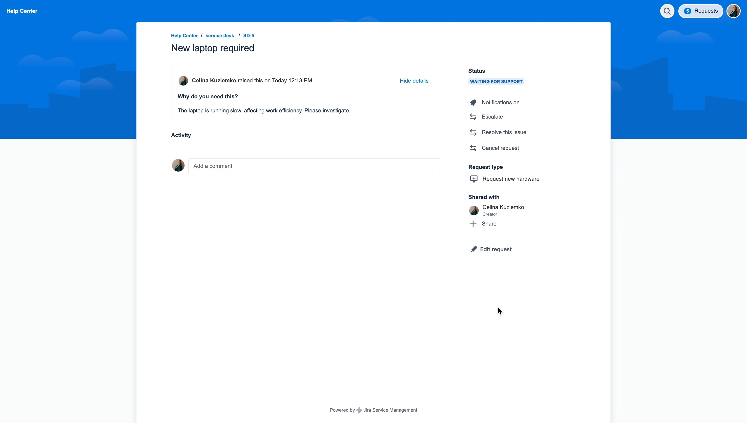 Editing Request on Customer Portal