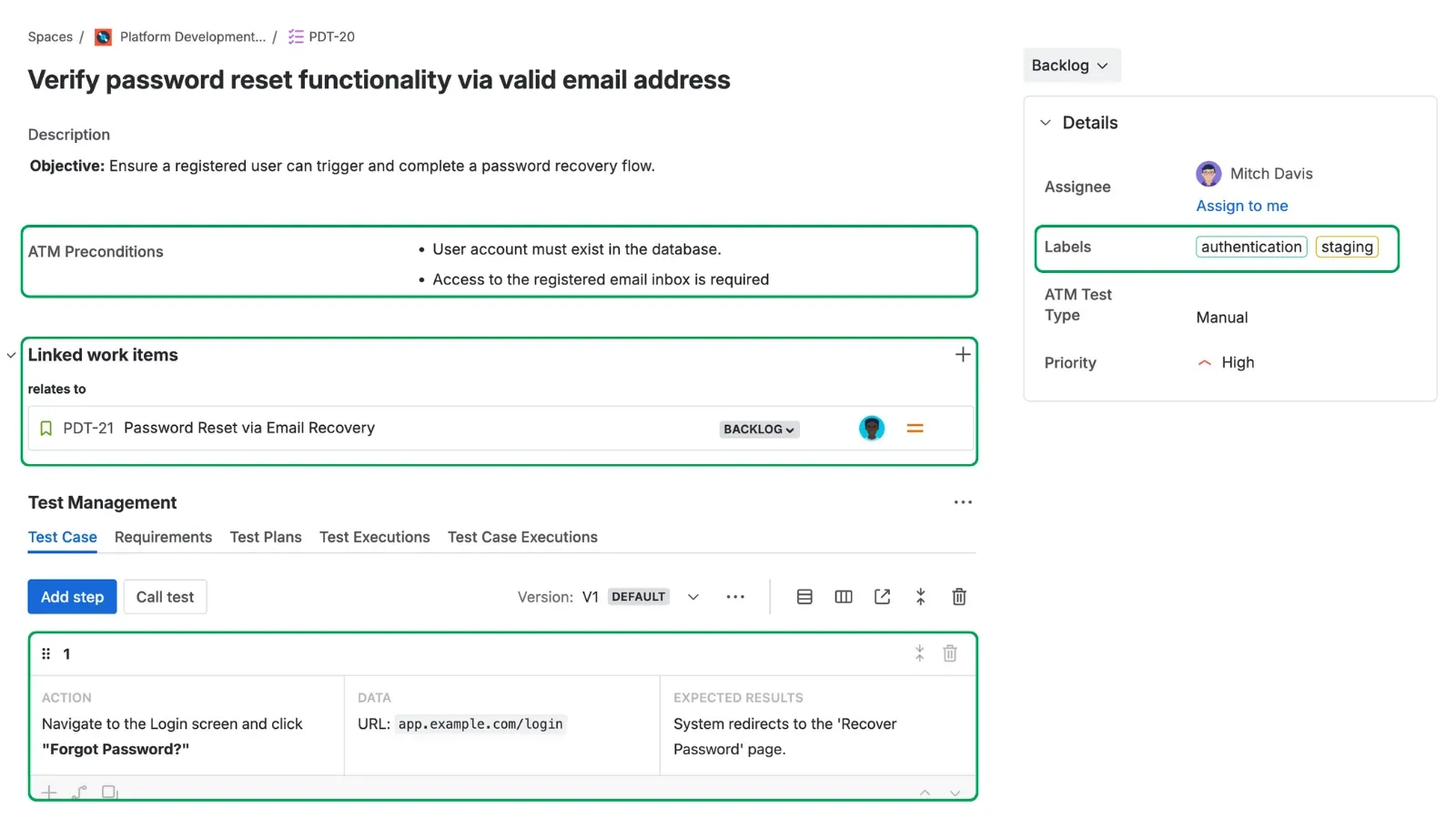Example of a Good Test Case in ATM