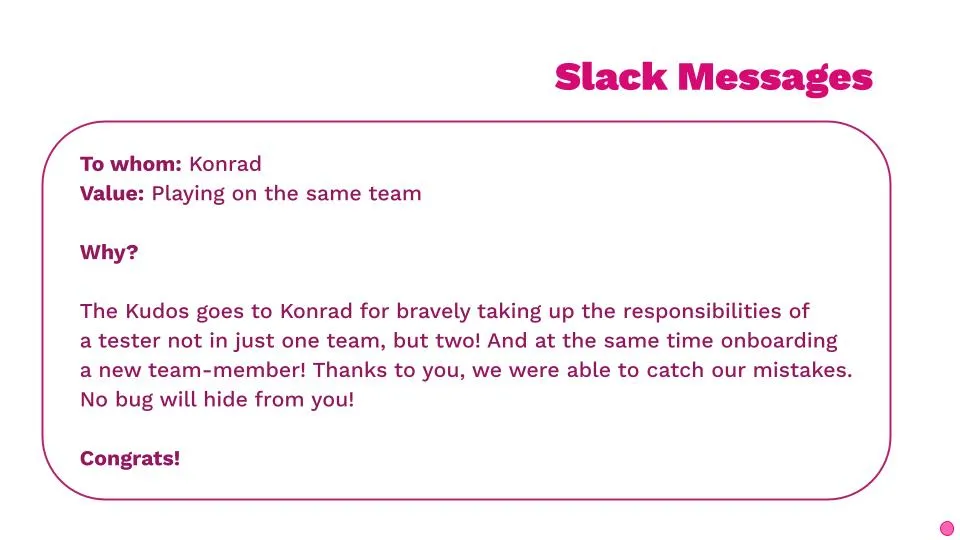 A sample Kudos view on Slack