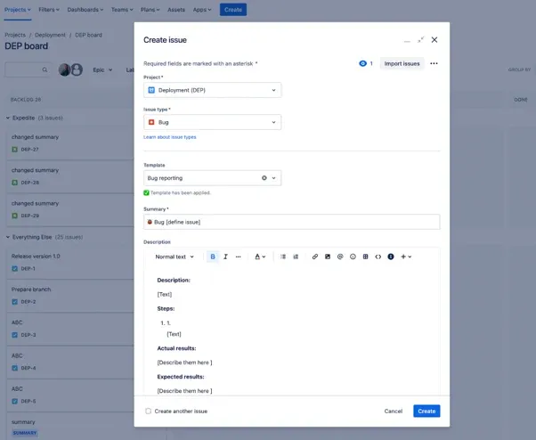 Create Issue with ITA