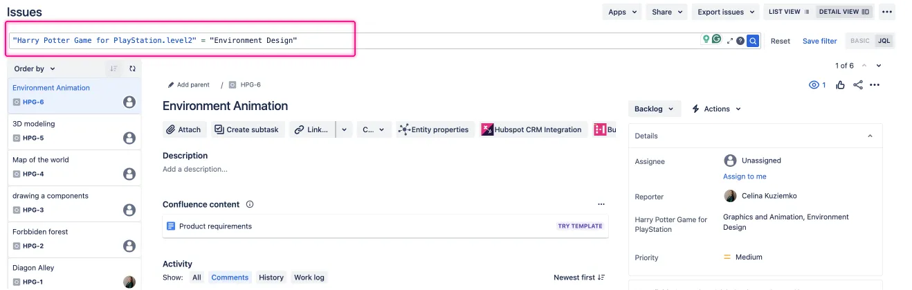 Search of Multilevel Field in JQL