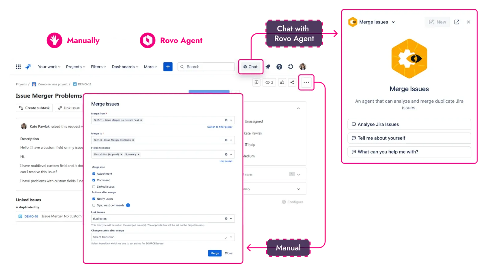 Merge similar service desk requests using Service Pack for Agents