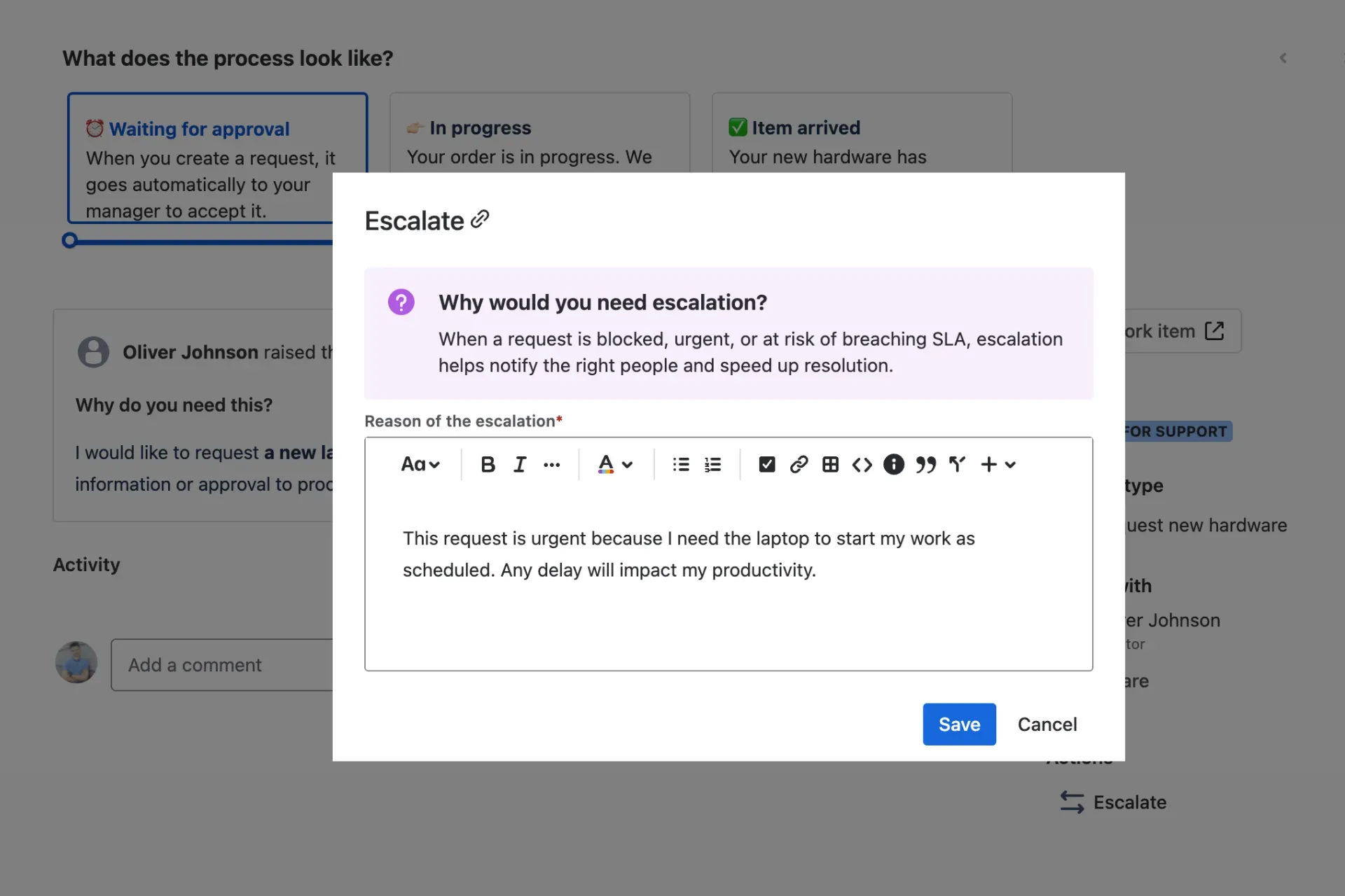 Escalation with explanation on Porta