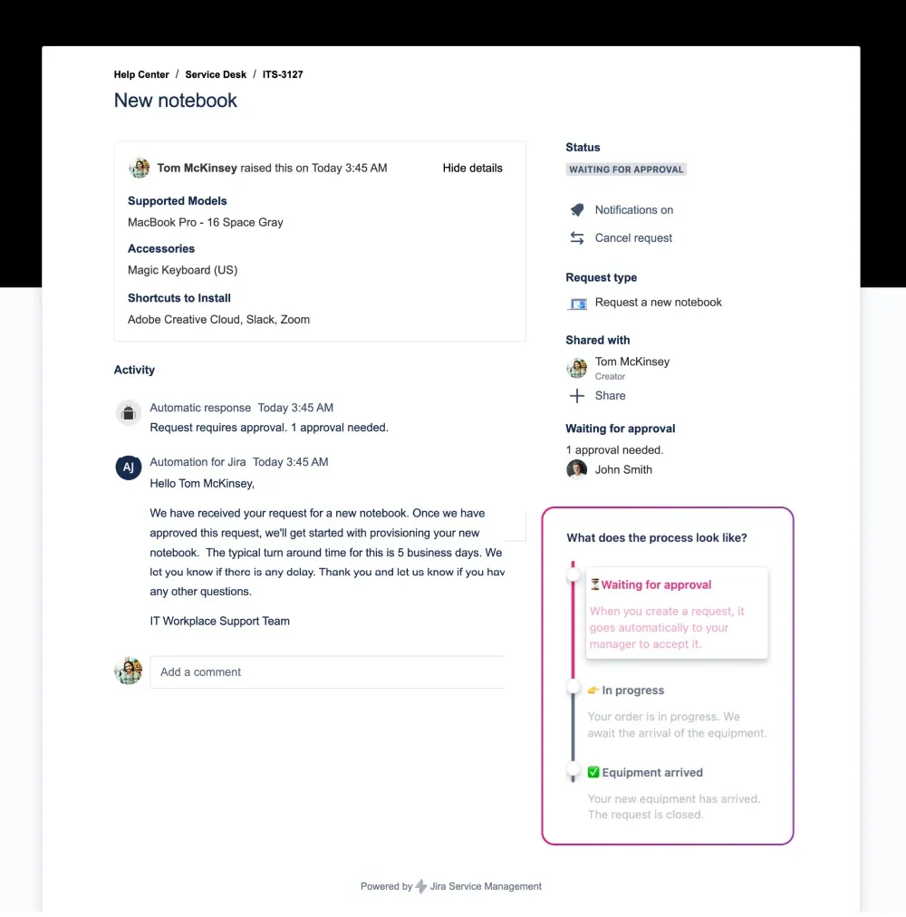 Work item progress on JSM