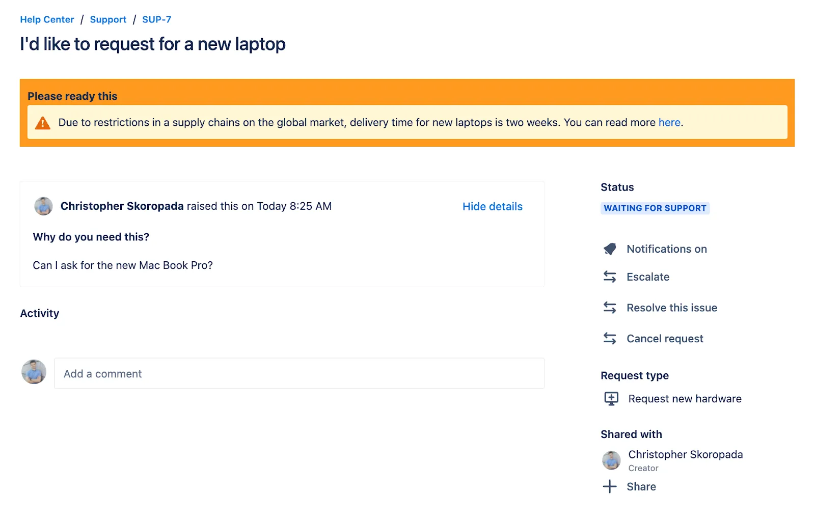 Request on Jira Service Management