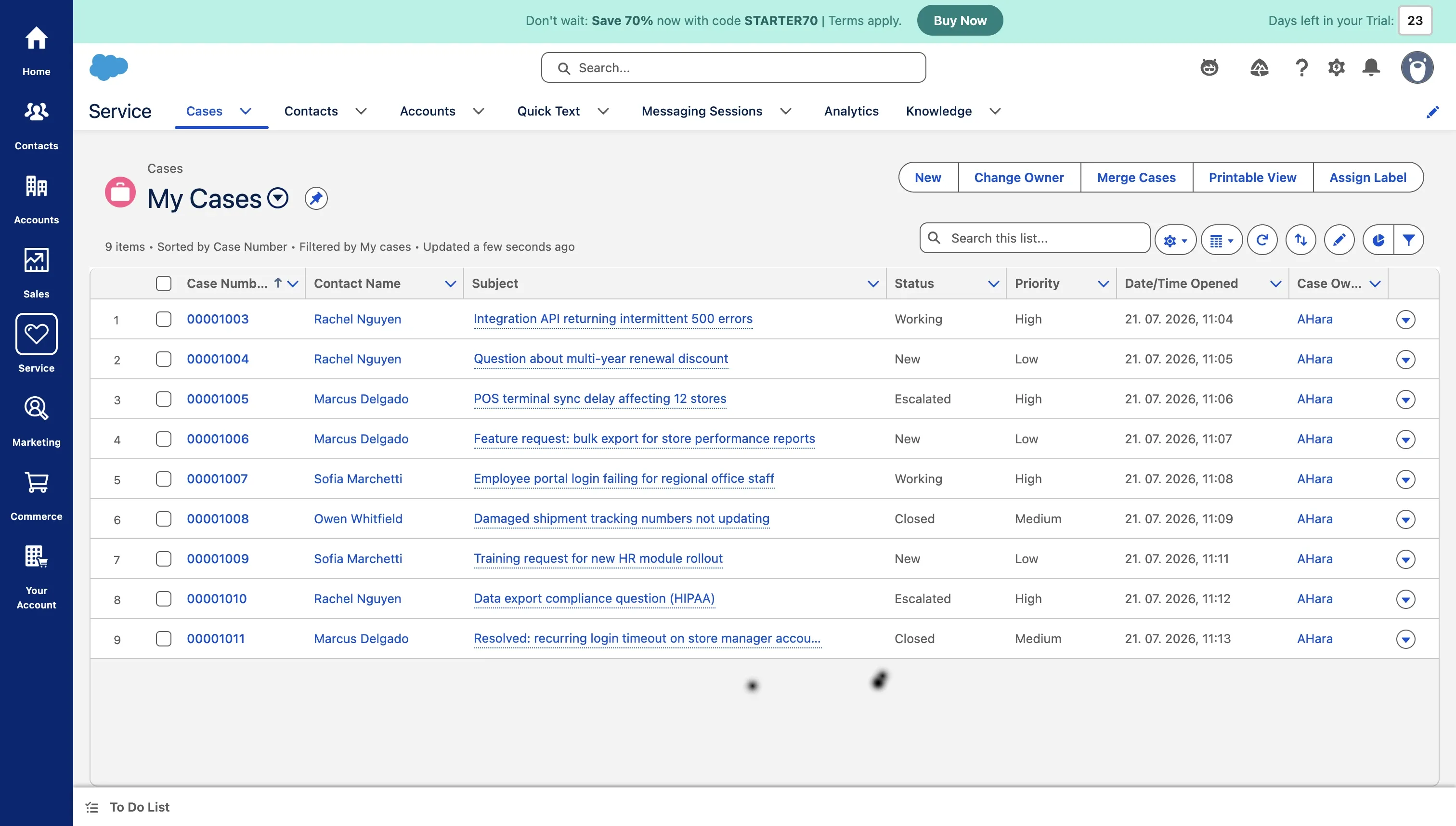 My cases view in Salesforce
