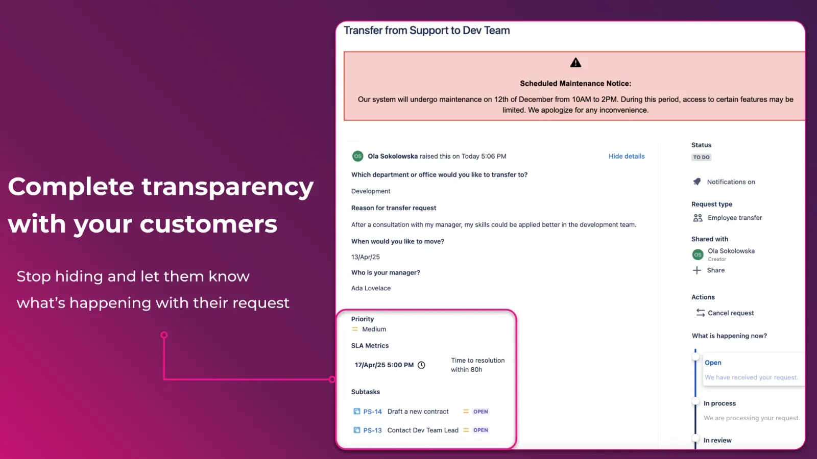 Show SLA metrics on the Portal
