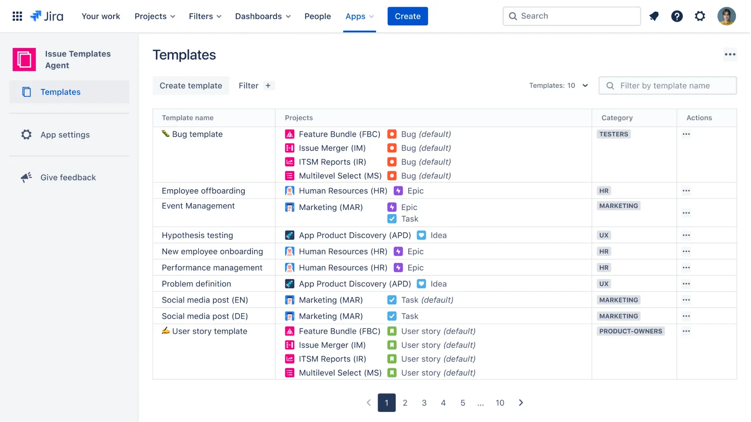 List of All Templates