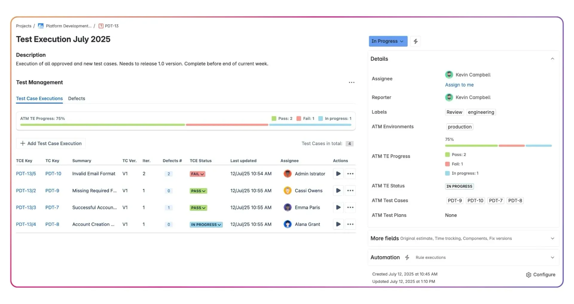 Test Case Execution in ATM