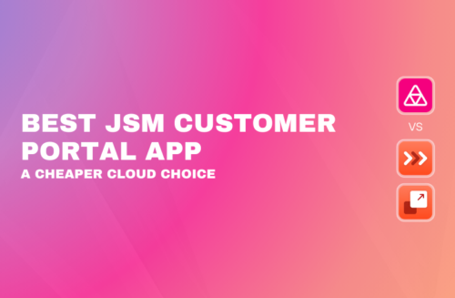 "Best JSM Customer Portal App: A Cheaper Cloud Choice" title comparing three different software app icons vertically.