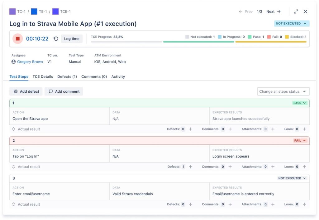 Test Case Execution object for tracking progress of each step while executing tests – a vital part of ATM.