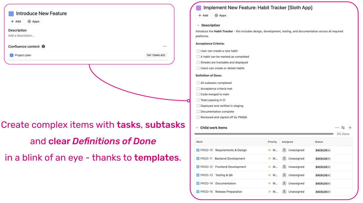 Issue Templates Agent gives you a chance to harness the power of checklists as well as subtasks.