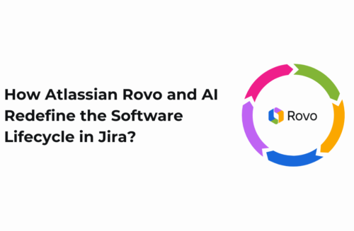 Banner titled "How Atlassian Rovo and AI Redefine the Software Lifecycle in Jira?" on a clean white background, featuring the Rovo logo surrounded by a colorful, circular arrow lifecycle graphic.